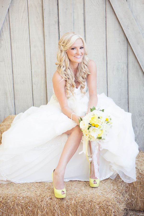Wedding Photo by Christine Bentley Photography of Bride with yellow shoes and flowers.